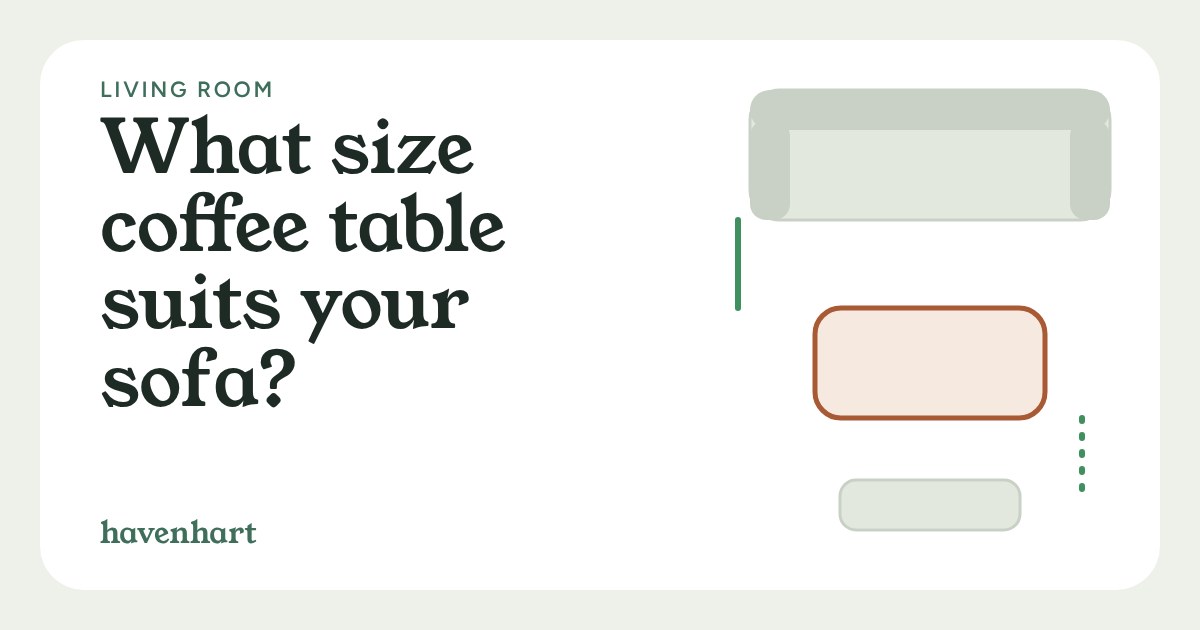 Top-down drawing of a sofa, a coffee table in front of it and a low unit opposite, with gaps marked in green