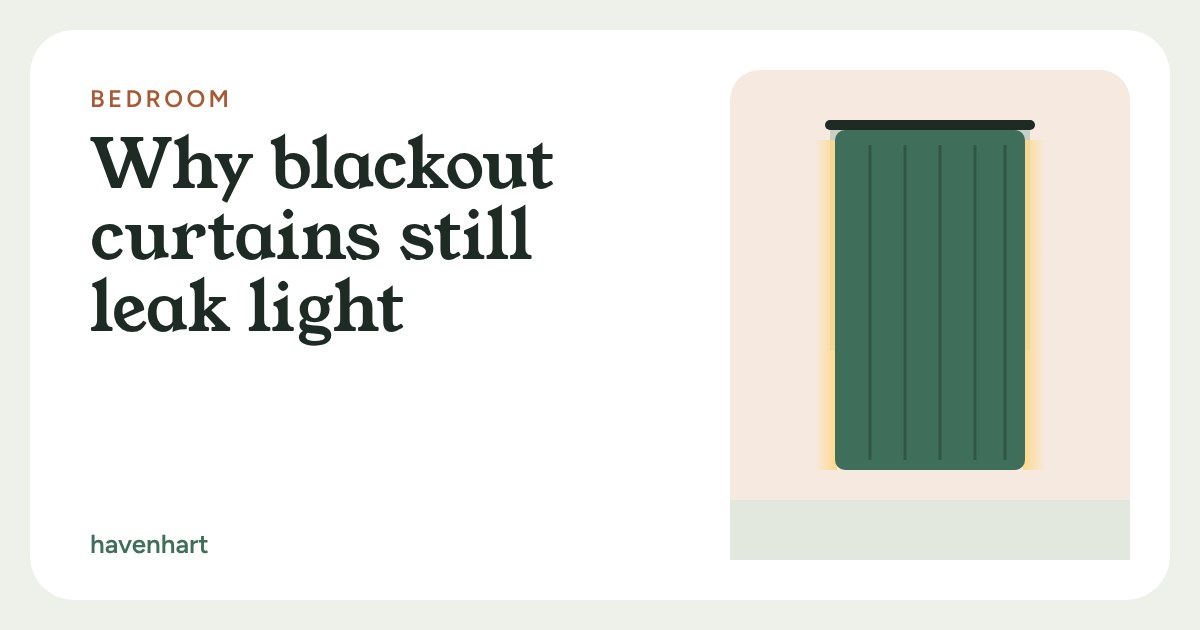 A window with a green blackout curtain and warm light glowing at its edges