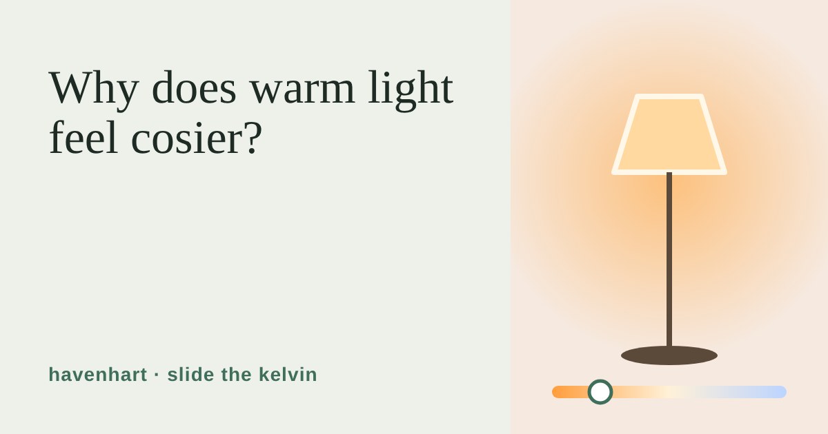 A table lamp glowing amber with a slider running from warm orange to cool blue